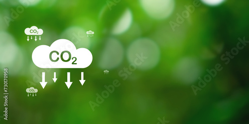 Fotografi CO2 emission reduction concept, clean and friendly environment without carbon dioxide emissions