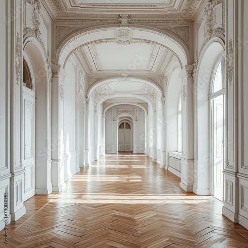 Empty Room Interior with Parquet Wooden Floor.