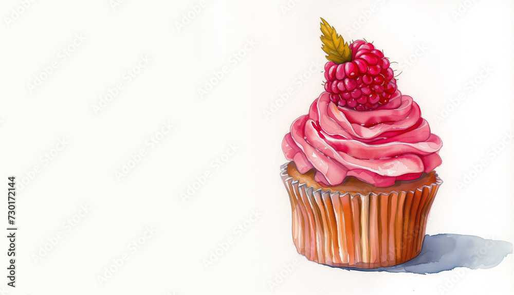 lemon raspberry cupcake frame with copy text space, watercolor painting illustration isolated on plain white background lemon raspberry cupcake frame with copy text space, watercolor painting illustration isolated on plain white background