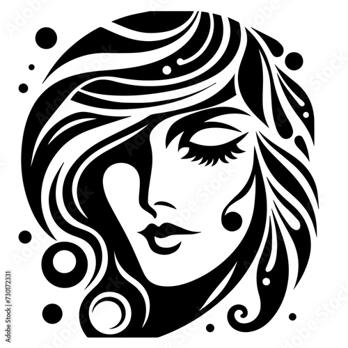 Vector illustration of stylized woman's face on white separate background