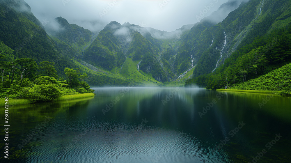 Landscape with lake and mountains, Lake in the mountains, Incredible lake in mountains in New Zealand, Ai generated image 