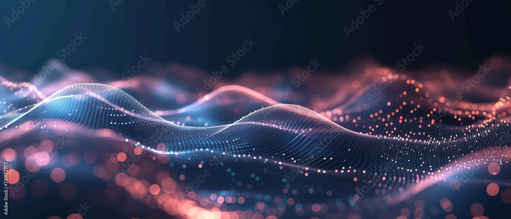 Digital wave with many dots and particles. Abstract dynamic wave background. Technology or science banner. - obrazy, fototapety, plakaty 