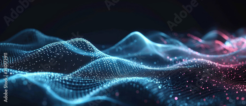 Digital wave with many dots and particles. Abstract dynamic wave background. Technology or science banner. © Santy Hong