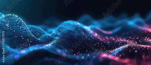 Digital wave with many dots and particles. Abstract dynamic wave background. Technology or science banner.