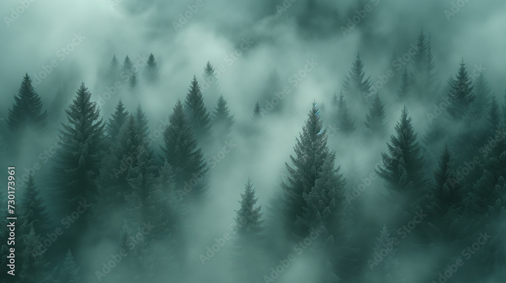 Misty morning in the forest, Misty landscape with fir forest in hipster vintage retro style, Ai generated image Misty morning in the forest, Misty landscape with fir forest in hipster vintage retro style, Ai generated image