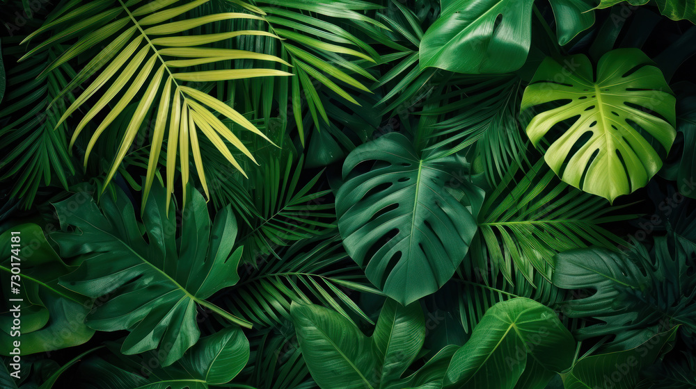 Fototapeta premium Nature leaves, green tropical forest, background concept.