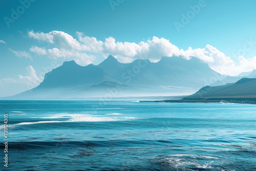 ocean and mountain background with blue sky,nature concept