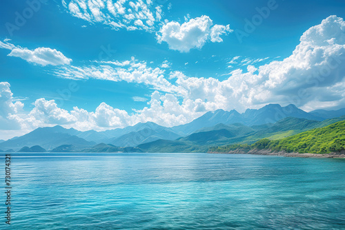 ocean and mountain background with blue sky,nature concept