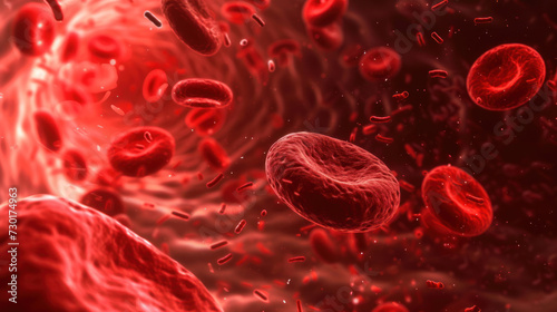 Red blood cells flowing in a vessel.