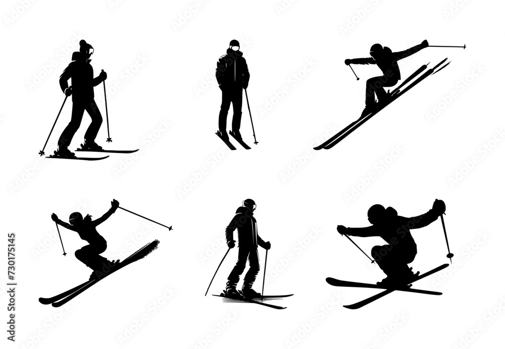 Obraz premium set of skier silhouettes on isolated background