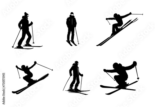 set of skier silhouettes on isolated background