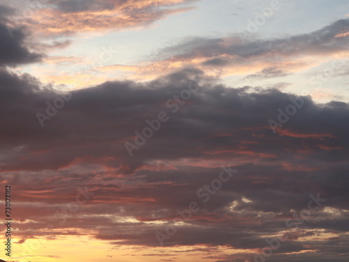 Colorful Dramatic Sky with Clouds at Sunset. Sky Background with Clouds