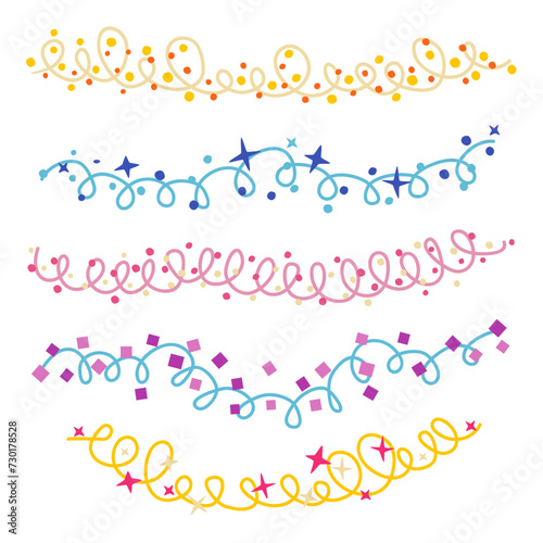 The party d  cor. A cozy space. Garland with lights. Celebrations and surprises. Collection of vector illustrations. Isolated objects on white background. 