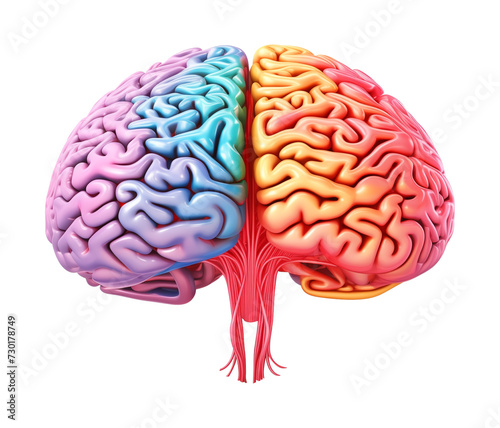 Colorful Brain 3D Style Isolated on Transparent Background
