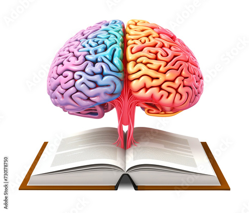 Open Book with Colorful Brain Isolated on Transparent Background 