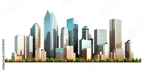 Building City Skyline Isolated on Transparent Background 