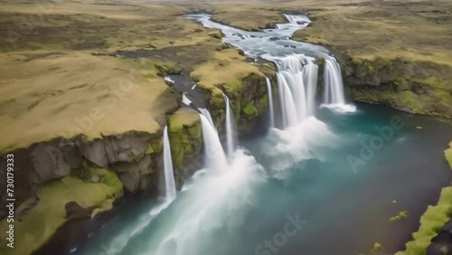 the view of the waterfall is high and beautiful