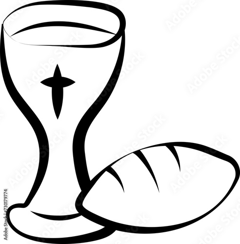 Church Communion, Wine Cup and Bread Hand Drawn Icon Illustration
