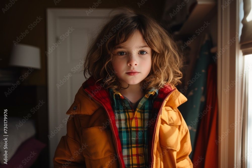 Portrait of a cute little girl in a yellow raincoat. Portrait of a cute little girl in a yellow raincoat.