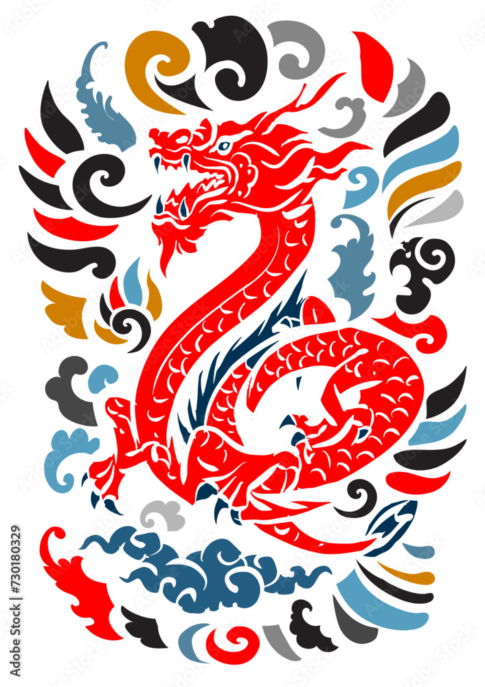 Fototapeta premium Dragon tattoo, Beautiful color Japanese on water splash background