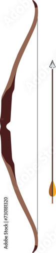 Traditional Hunting Wooden Bow with Arrow Isolated Icon in Flat Style. Vector Illustration.