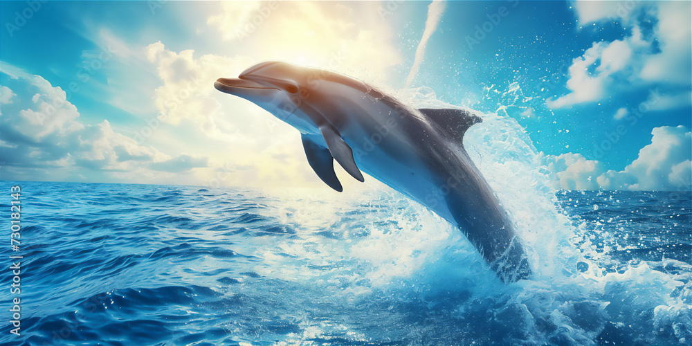 dolphin jumping out of water in the open sea dolphin jumping out of water in the open sea