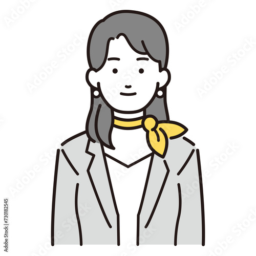 スカーフを首に巻いたスーツの女性イラスト