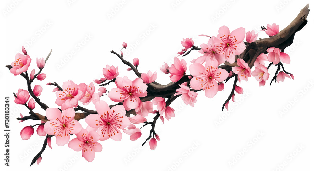 Serene Cherry Blossoms Illustration on white background Serene Cherry Blossoms Illustration on white background