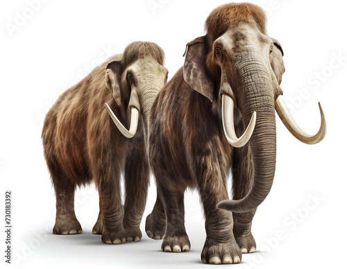Couple of Mammoths on White Background 