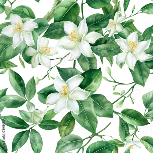 seamless pattern of Leaves and jasmine water color pattern - 1