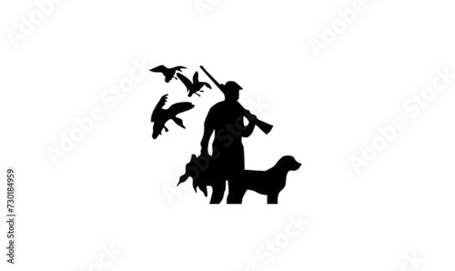 animal illustration vector, dog and bird black silhouette images,