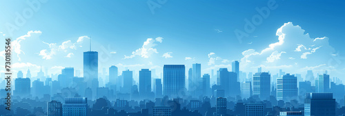 Blue banner cityscape background. Flat style vector illustration.