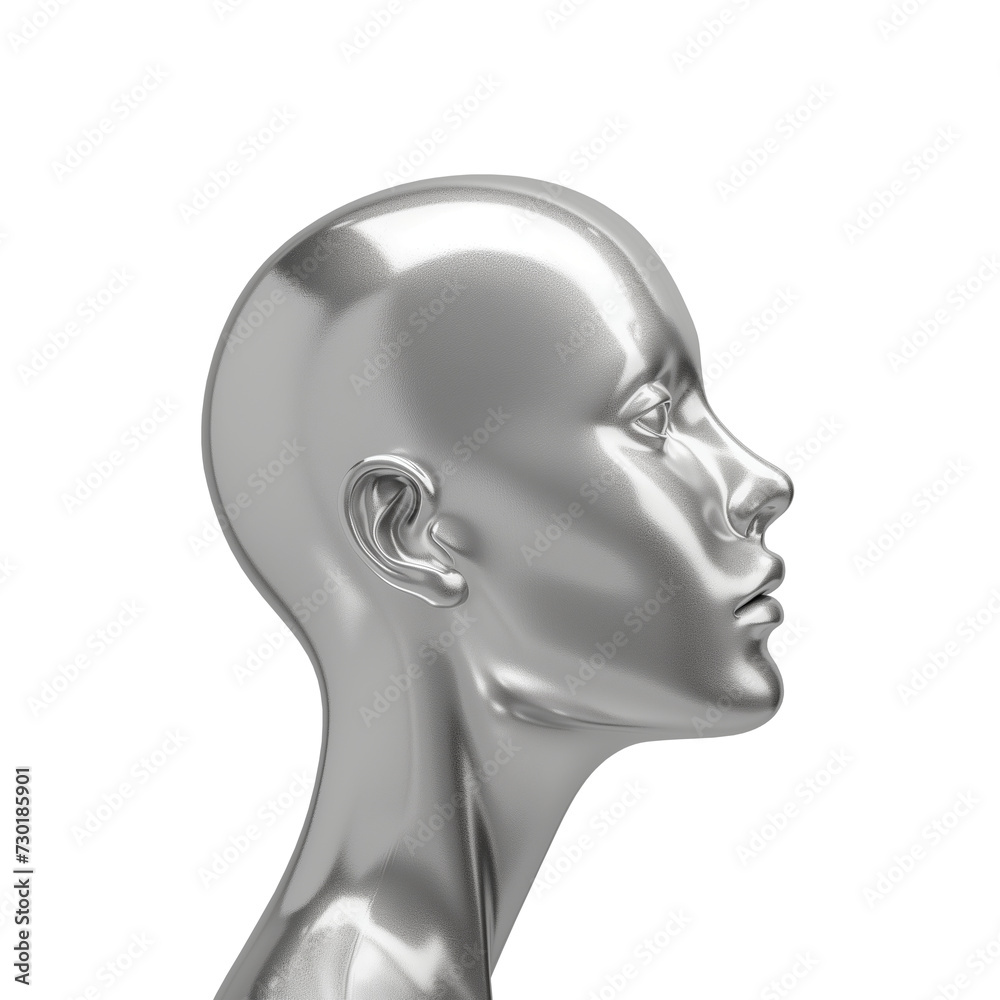 Silver mannequin head isolated on transparent background. PNG file. Silver mannequin head isolated on transparent background. PNG file.