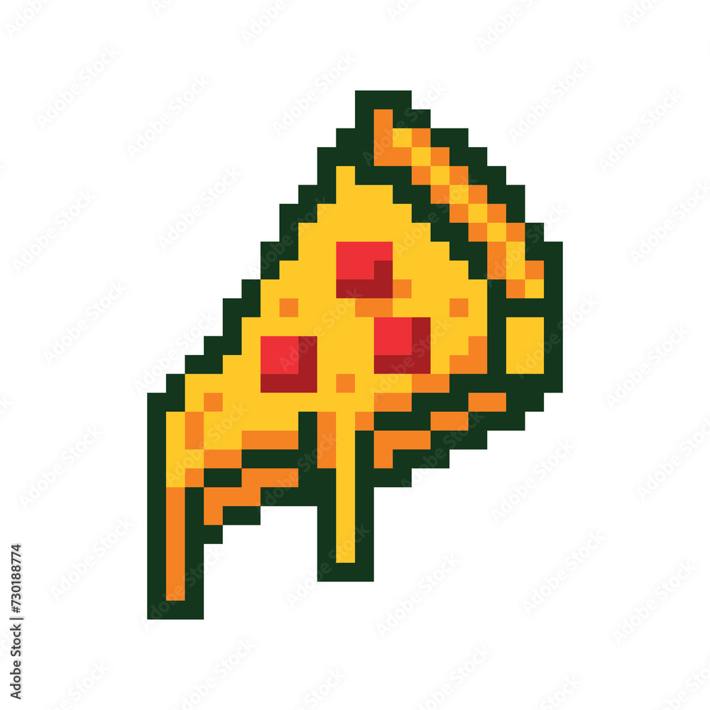 Fototapeta premium PIxelated pizza icon isolated on a white background