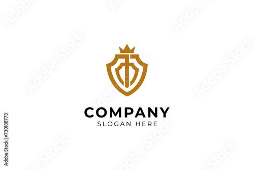 Simple Elegant Initial Letter Type M Logo Sign Symbol Icon with crown and shield combination