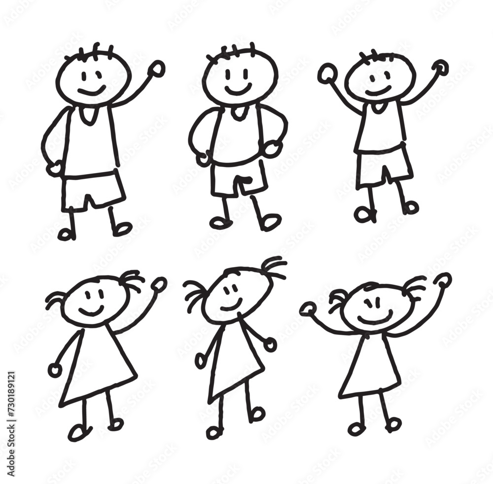 set of kids character hand drawn set of kids character hand drawn