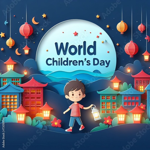 World children's day celebration flat background, Generative Ai