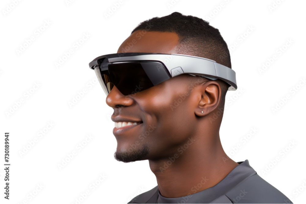 man in augmented reality goggles isolated transparent