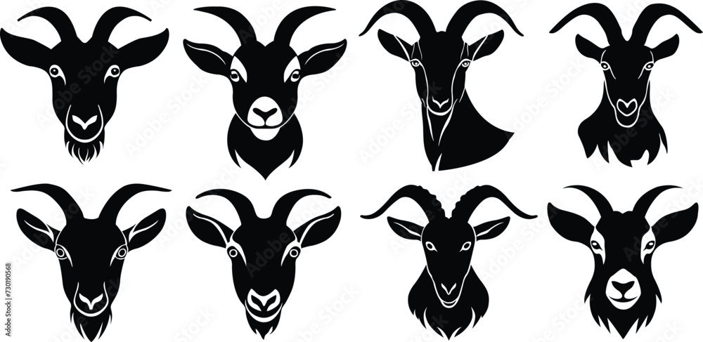 Obraz premium Goat silhouettes set. Set of goat head silhouettes. Vector illustration