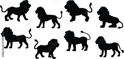 Lion silhouettes set vector illustrations