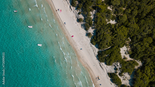 Drone photography of Saleccia beach with turquoise waters in Cap Corse