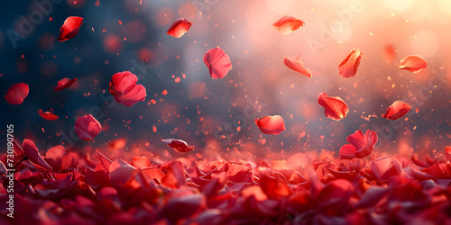 Dance of floating pink petals in the air, flowers in the garden