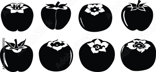 Set of persimmon silhouettes. Vector illustration photo