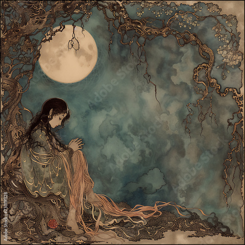 Girl under the moon night