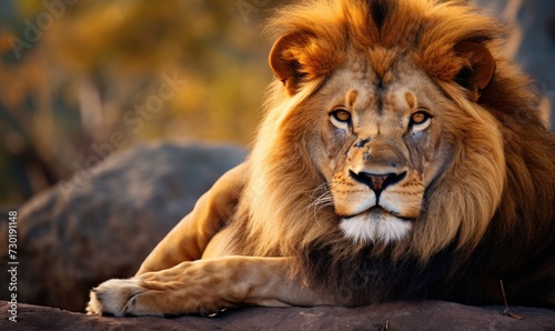 Majestic Lion Resting on Rock © uhdenis