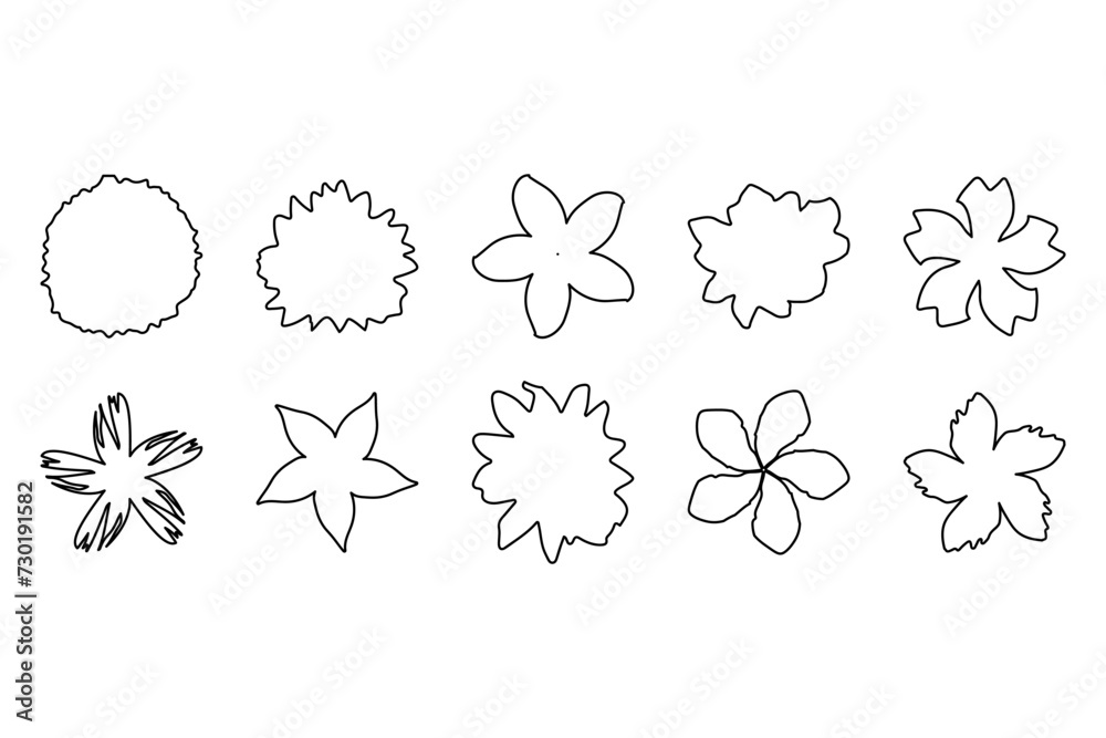 Fototapeta premium Outline flower icon set. Nature flat design