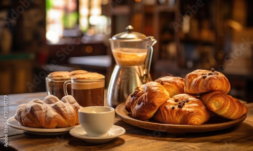 Wooden Table With Pastries and Coffee