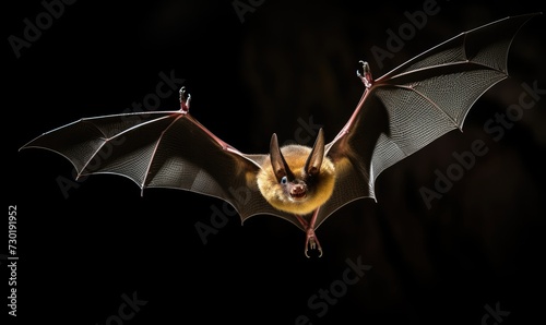 Bat Flying in the Dark With Spread Wings