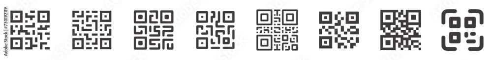 Set of Scan QR code flat icons. Barcode. Vector illustration. Set of Scan QR code flat icons. Barcode. Vector illustration.
