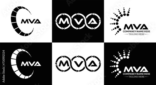 MVA logo. MVA set , M V A design. White MVA letter. MVA, M V A letter logo design. Initial letter MVA letter logo set, linked circle uppercase monogram logo. M V A letter logo vector design.	
